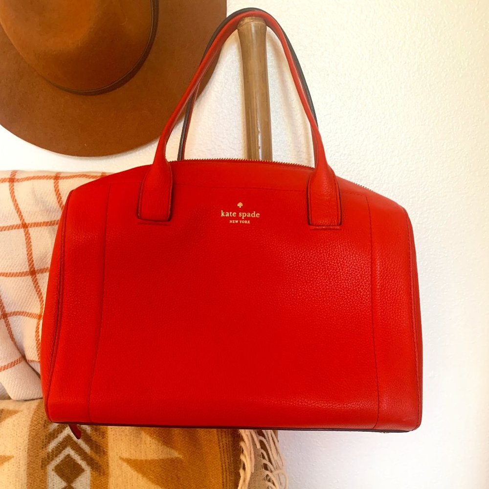 Kate Spade Mansfield Liv Leather Satchel, Persimmon Red